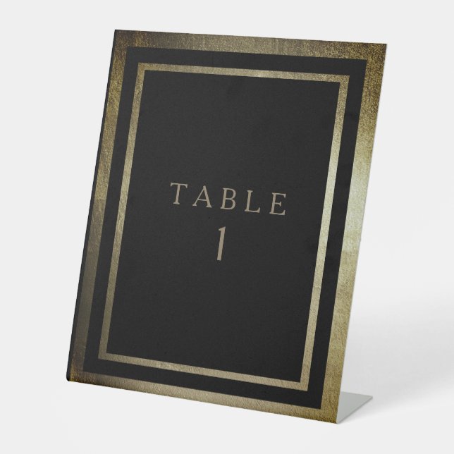 Elegant Day Gold & Black Wedding Table Number Pedestal Sign (Front)