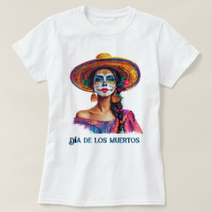 Elegant Day of the Dead Sugar Skull Lady Colourful T-Shirt