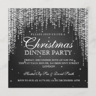 Elegant Dazzle Christmas Holiday Party Black Invitation