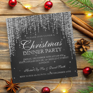 Elegant Dazzle Christmas Holiday Party Black Invitation