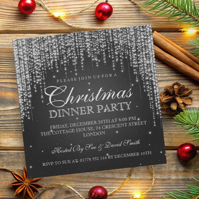 Elegant Dazzle Christmas Holiday Party Black  Invitation (Elegant Dazzle Christmas Holiday Party Black Invitation)