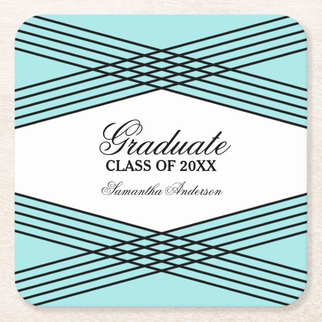 Elegant Deco Aqua Graduation Coasters (Front)