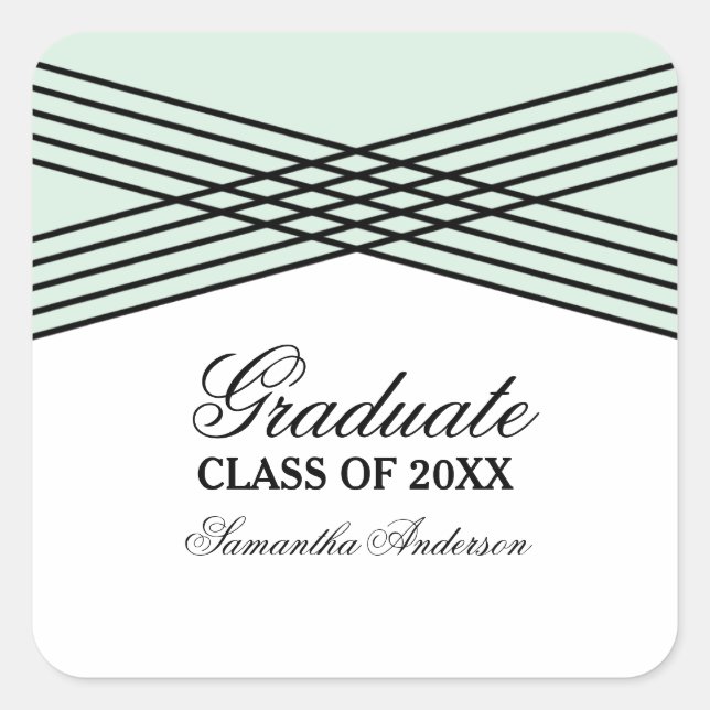 Elegant Deco Green Graduation Stickers (Front)