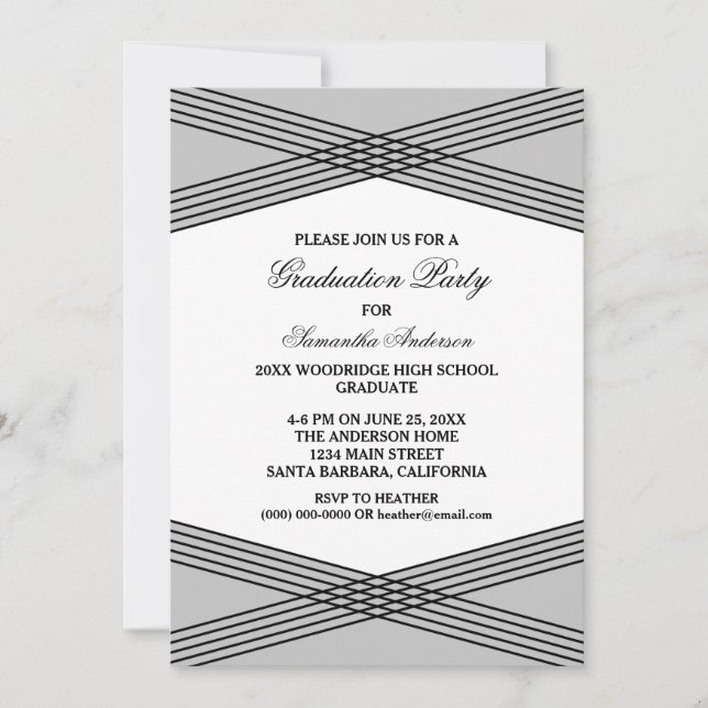 Elegant Deco Grey Graduation Party Invite (Front)