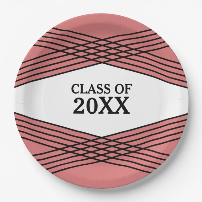 Elegant Deco Red Graduation Paper Plates (Front)