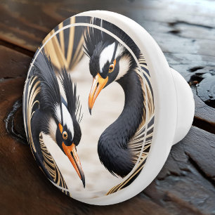Elegant Deco Romantic Cranes Ceramic Knob