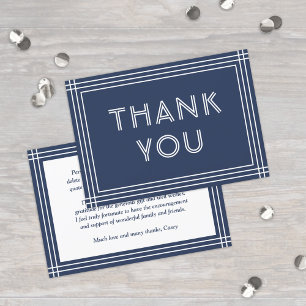 Elegant Deco Typography Navy Blue & White Framed Thank You Card