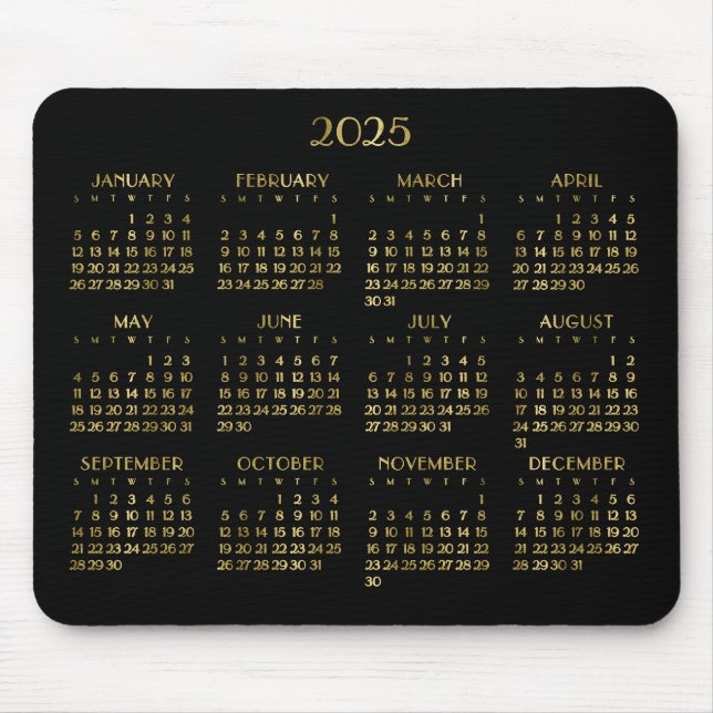 Elegant Deco Yearly Calendar 2025 Mouse Pad (Front)