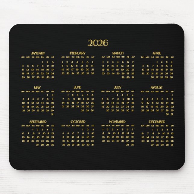 Elegant Deco Yearly Calendar 2026 Mouse Pad (Front)