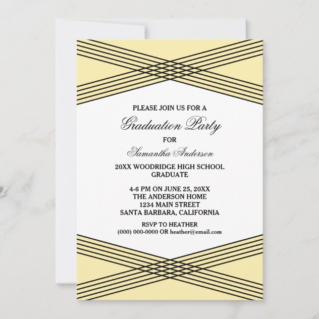 Elegant Deco Yellow Graduation Party Invite (Front)