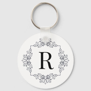 Elegant Decorated Black SF Monogrammed Key Ring