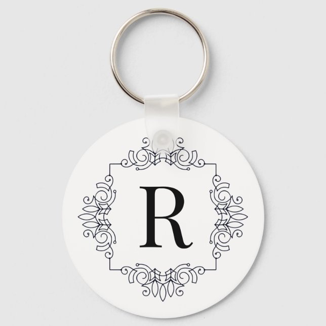 Elegant Decorated Black SF Monogrammed Key Ring (Front)