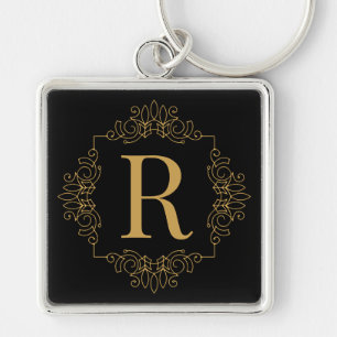Elegant Decorated Golden SF Monogrammed Key Ring