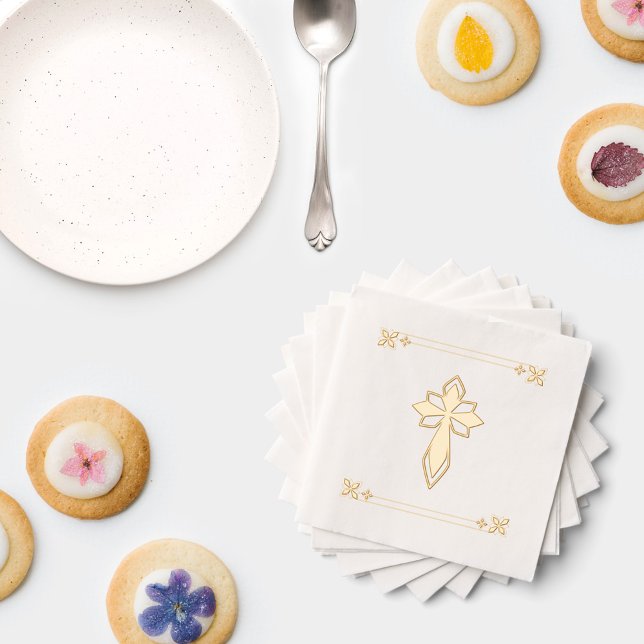 Elegant Decorative Cross No Text Religious Events Foil Napkins (Creator Uploaded)
