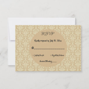 Elegant Decorative Damask Classic Beige Wedding RSVP Card