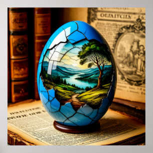 Elegant Decorative Egg Featuring Scenic Landscape Poster