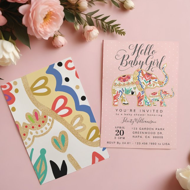 Elegant Decorative Elephant Baby Shower Invitation (Elegant Decorative Elephant Baby Shower Invitation)