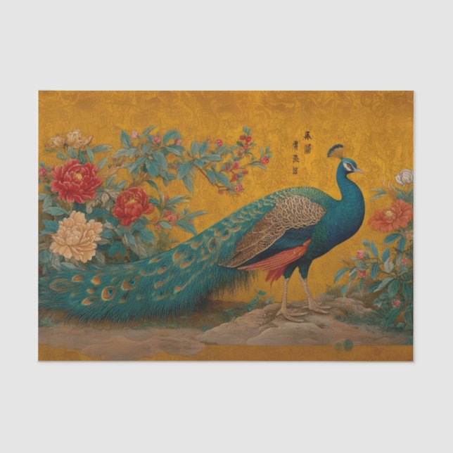 Elegant Decorative Gift Wrap Tissue Paper Peacock (Front)