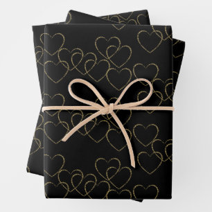 Elegant Decorative Heart Charms Gold and Black Wrapping Paper Sheet
