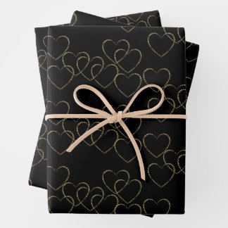 Elegant Decorative Heart Charms Gold and Black Wrapping Paper Sheet