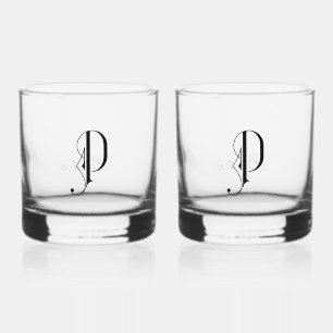 Elegant Decorative Monogramed P Whiskey Glass