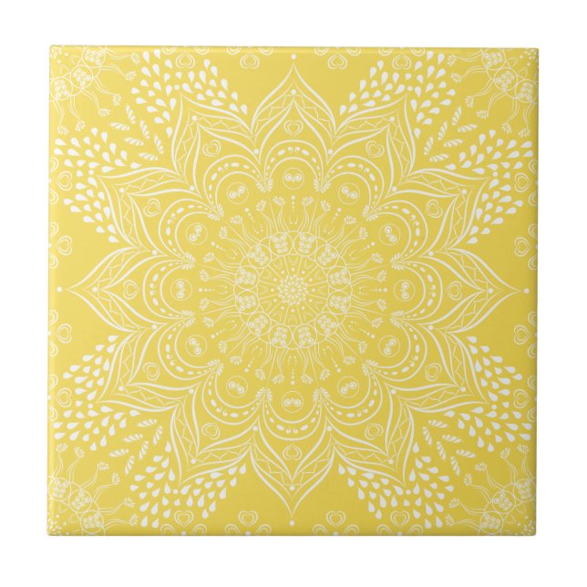 Elegant Decorative Pattern Mandala Yellow Ceramic Tile (Front)