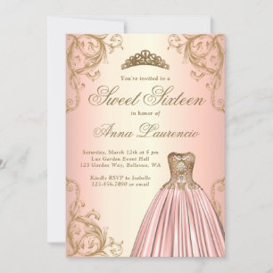 Elegant Decorative Rose Gold Sweet 16 Invitation
