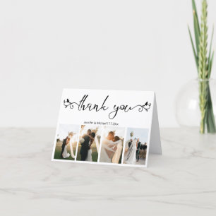 elegant decorative scrip 4 photos collage wedding thank you card