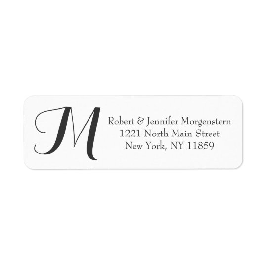 Elegant & Decorative Script Black & White Monogram Return Address Label