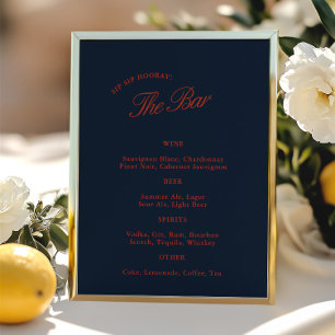 Elegant Deep Blue Black & Red Wedding Bar Menu