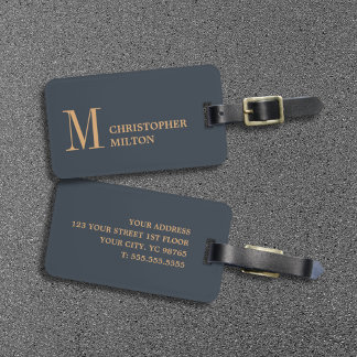 Elegant Deep Blue Brown Bold Luggage Tag