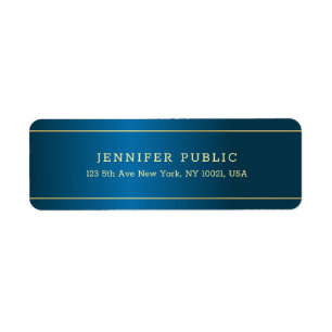 Elegant Deep Blue Gold Text Template Professional Return Address Label