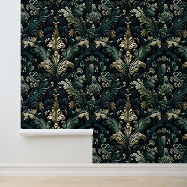 Elegant deep blue-green pattern in Victorian style Wallpaper (Application)