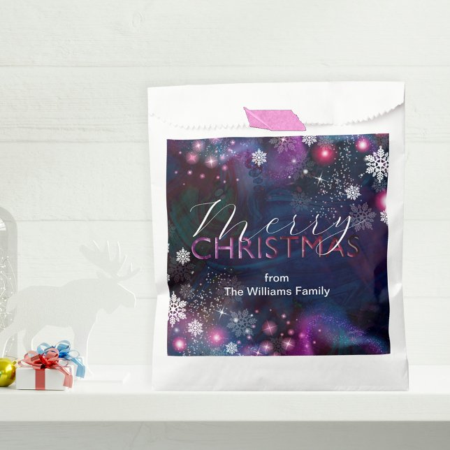 Elegant Deep Blue Magenta Pink Snowflake Christmas Favour Bag (Creator Uploaded)