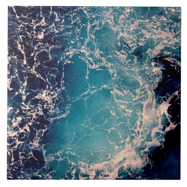 Elegant  Deep Blue Ocean Waves Background Ceramic Tile (Front)
