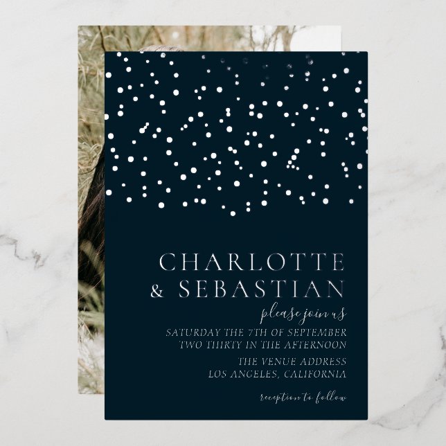 Elegant Deep Blue Photo Wedding Personalised (Front/Back)