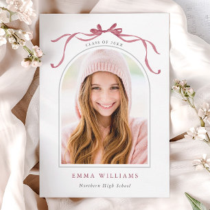 Elegant Deep Blush Ribbon Bow Graduation  Announcement