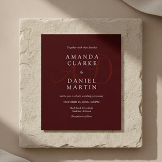 Elegant Deep Burgendy Wedding Monogram Initials  Invitation