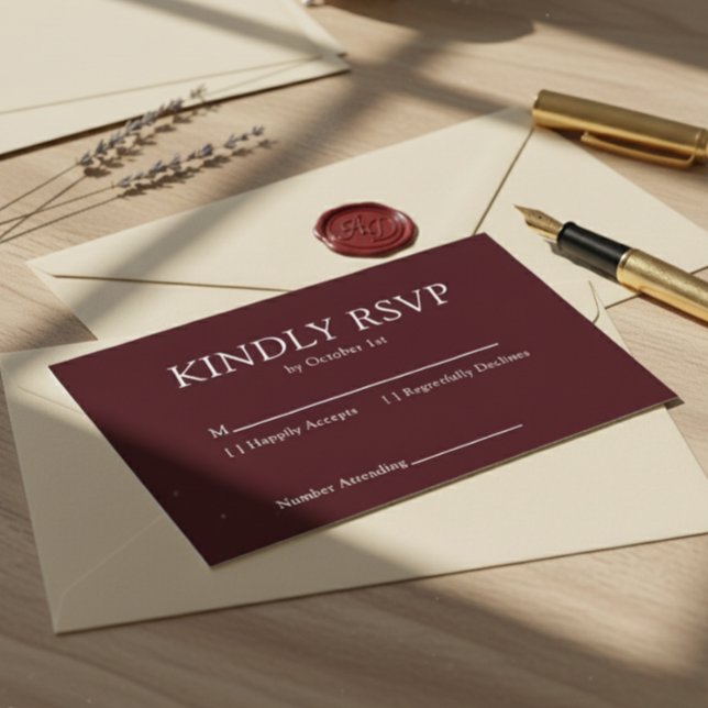 Elegant Deep Burgendy Wedding RSVP Card (Creator Uploaded)