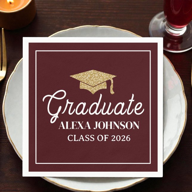 Elegant Deep Burgundy Class Of 2026 Graduation Napkin (Creator Uploaded)