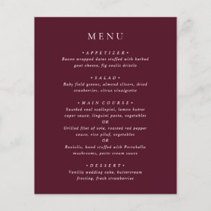 Elegant Deep Burgundy Classic Wedding Menu