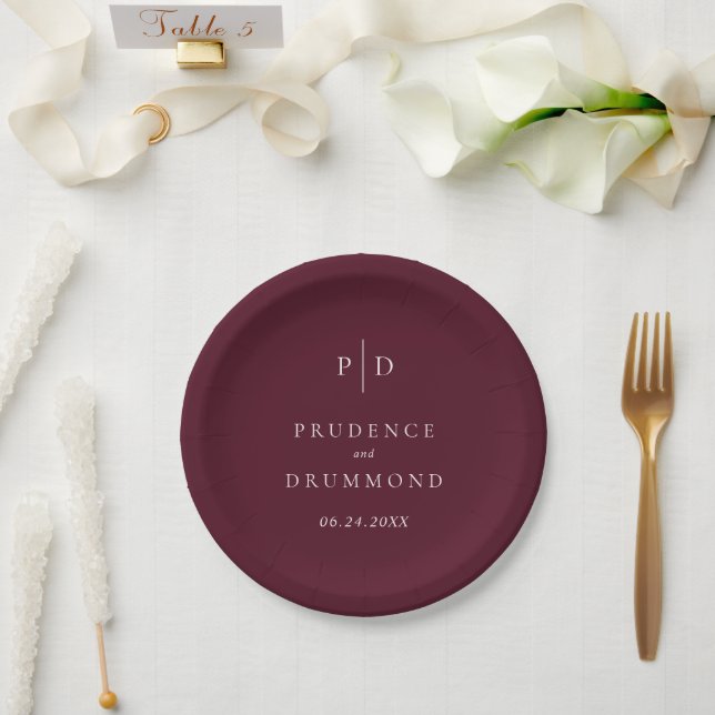Elegant Deep Burgundy Classic Wedding Paper Plate (Wedding)