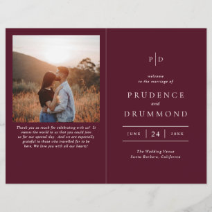 Elegant Deep Burgundy Classic Wedding Program