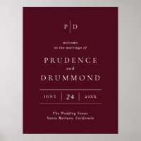 Elegant Deep Burgundy Classic Wedding Welcome Sign
