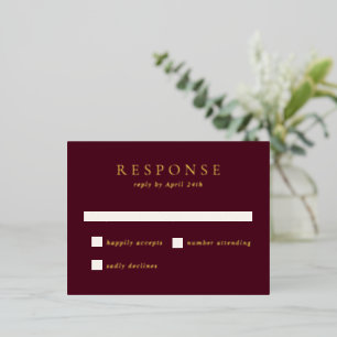Elegant Deep Burgundy Foil Wedding RSVP Card