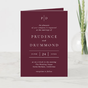 Elegant Deep Burgundy QR Code Classic Wedding Invitation