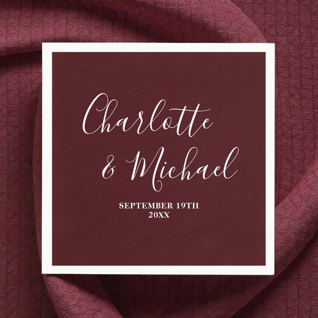 Elegant Deep Burgundy Script Minimalist Wedding Napkin (Creator Uploaded)