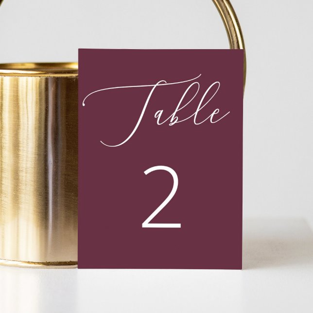 Elegant Deep Burgundy Script Minimalist Wedding Table Number (Creator Uploaded)