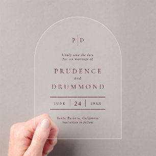 Elegant Deep Burgundy Wedding Save the Date Acrylic Invitations