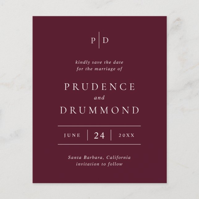 Elegant Deep Burgundy Wedding Save the Date Flyer (Front)